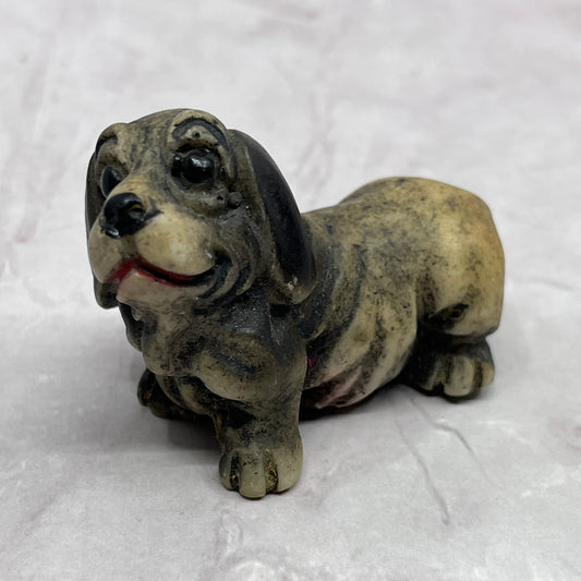 Vintage Carved Resin Basset Hound Dog Miniature 2" SE2