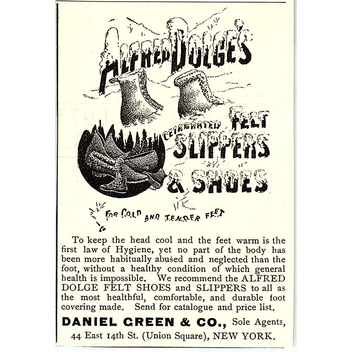 Alfred Dolge's Felt Slippers and Shoes Daniel Green & Co NY 1892 Ad AG2-M9