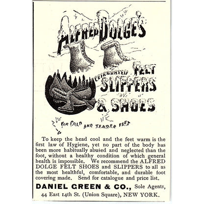 Alfred Dolge's Felt Slippers and Shoes Daniel Green & Co NY 1892 Ad AG2-M9