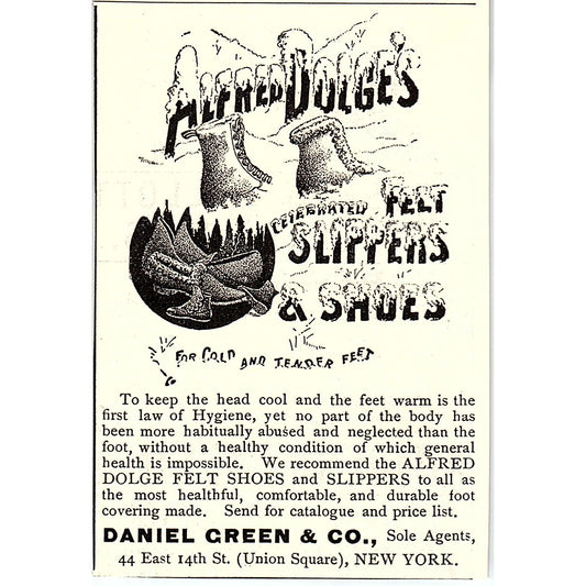 Alfred Dolge's Felt Slippers and Shoes Daniel Green & Co NY 1892 Ad AG2-M9