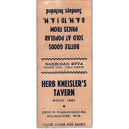Herb Kneisler's Tavern Milwaukee WI Vintage Matchbook Cover SF3-Y4