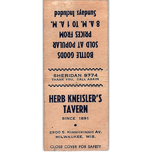 Herb Kneisler's Tavern Milwaukee WI Vintage Matchbook Cover SF3-Y4