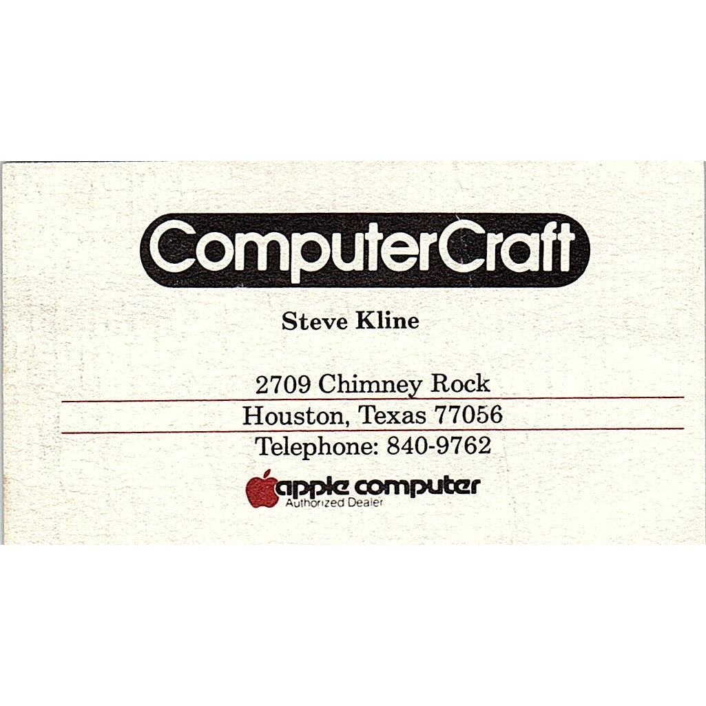 Steve Kline ComputerCraft Houston TX Vintage Business Card SD9-B2