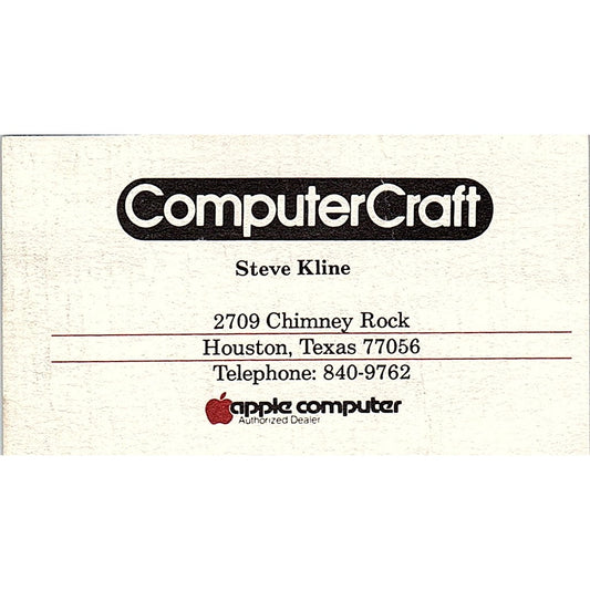 Steve Kline ComputerCraft Houston TX Vintage Business Card SD9-B2