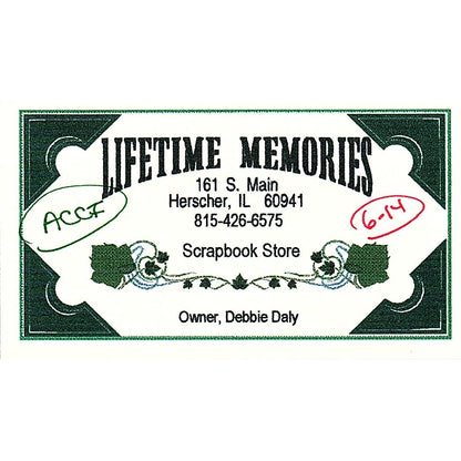 Lifetime Memories Scrapbook Store Herscher IL Debbie Daly Business Card SC9-B10