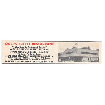 Parkway Restaurant & Cafeteria Smoky Mountains 1973 Magazine Ad AD8-B9