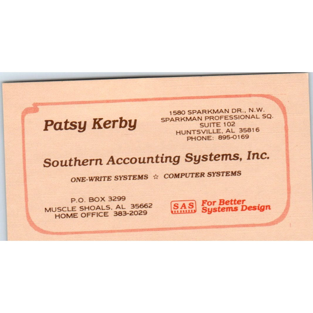 Patsy Kerby Southern Accounting Systems Muscle Shoals AL Business Card SD8-B16
