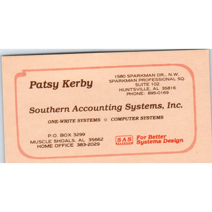 Patsy Kerby Southern Accounting Systems Muscle Shoals AL Business Card SD8-B16