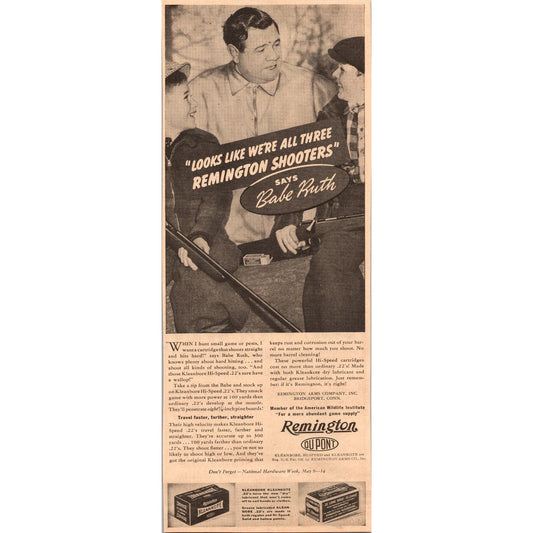 Babe Ruth Remington Kleankote Kleabbore Bridgeport CT 1938 Ad V31-3
