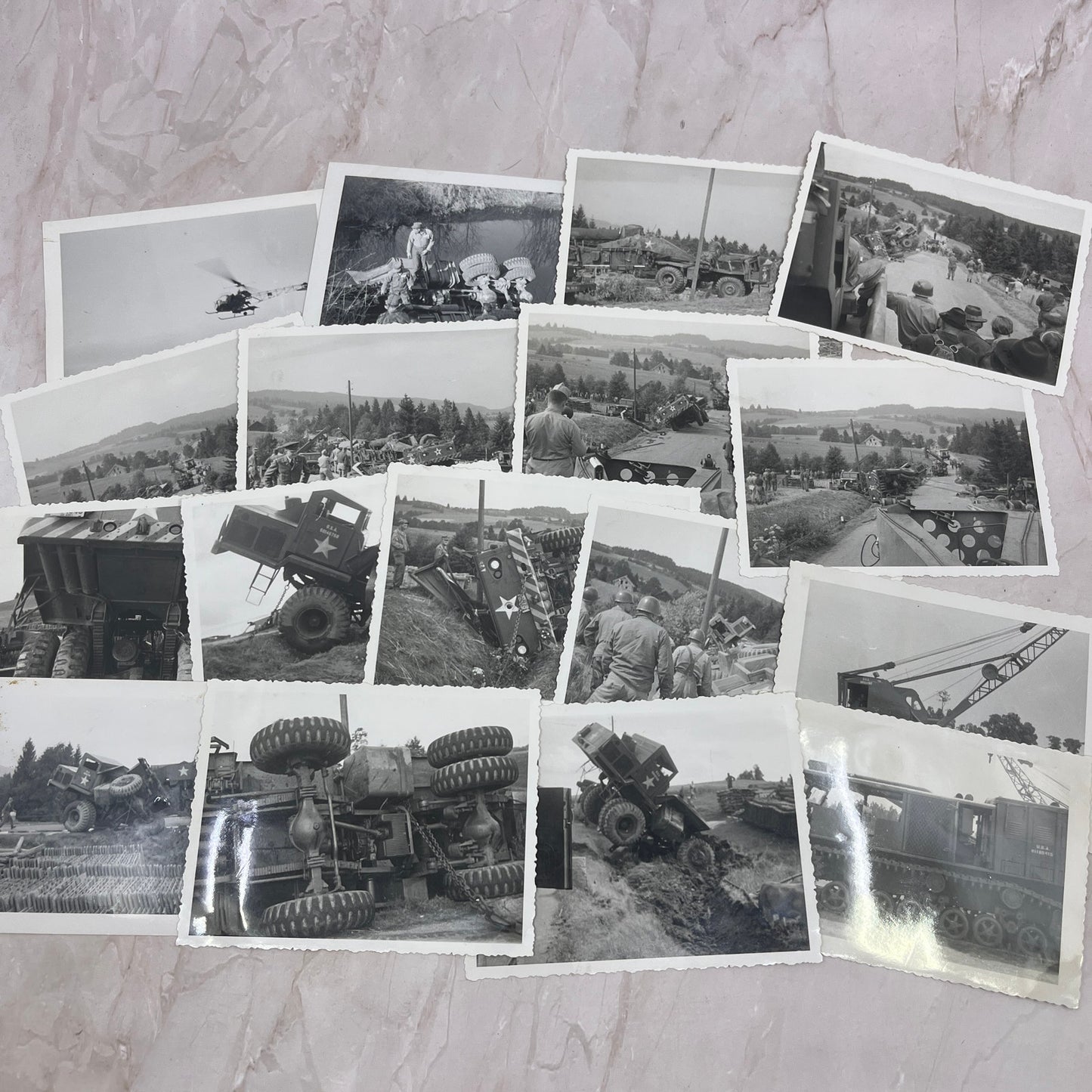 Lot of 17 Photos Overturned Army Vehicle Postwar Germany c1954 Army TG7-AP4