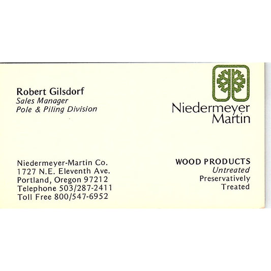 Robert Gilsdorf Niedermeyer Martin Portland OR Vintage Business Card SD9-B4
