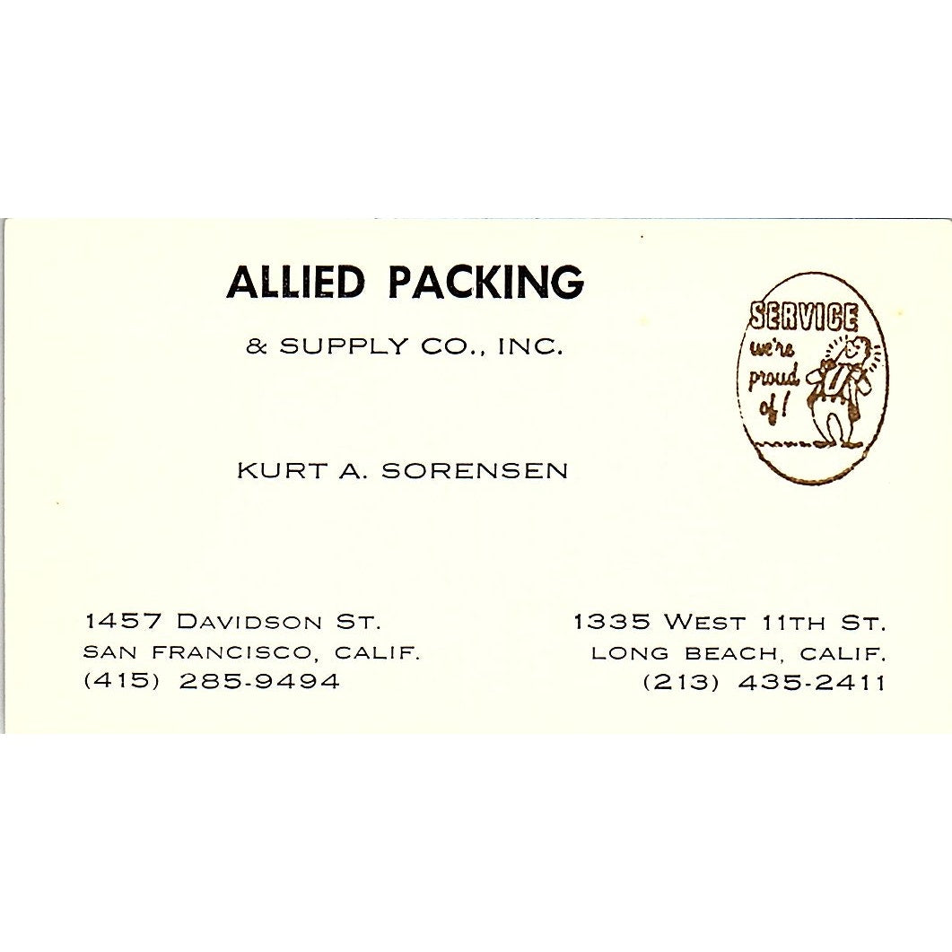 Allied Packing & Supply Co Kurt A Sorensen Long Beach CA Business Card SB4-B6