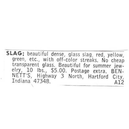Bennett's Slag Lapidary Hartford City Indiana 1972 Ad AF8-S10