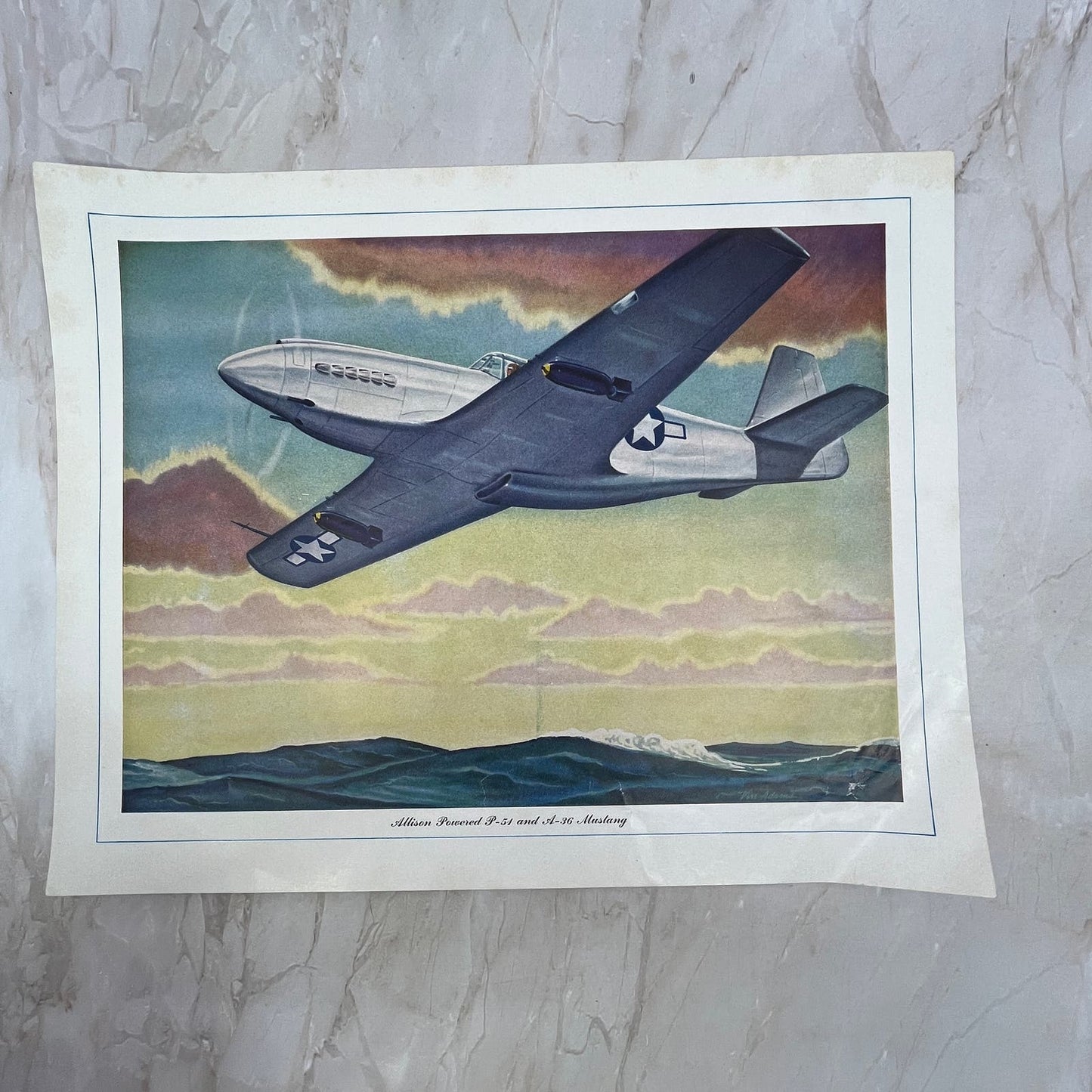 Allison Powered P-54 and A-36 Mustang Vintage Print 10.5x13 FL6-4