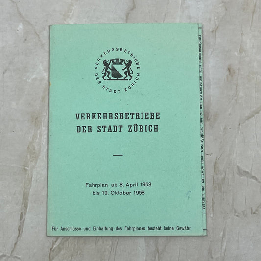 1958 Zurich Germany Transportation Strassenbahn Autobus Trolleybus Timetable AE3