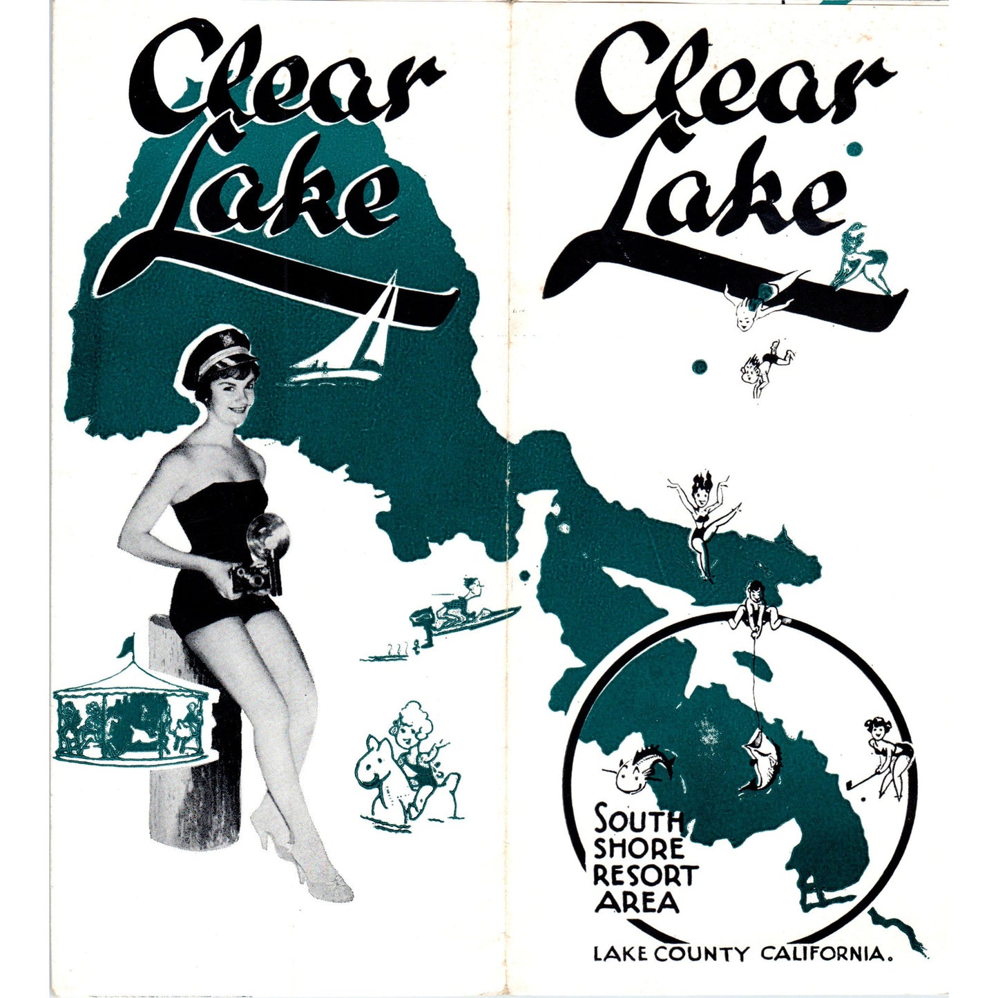 1961 Clear Lake CA South Shore Resort Area Centennial Travel Brochure Map TH9-CB