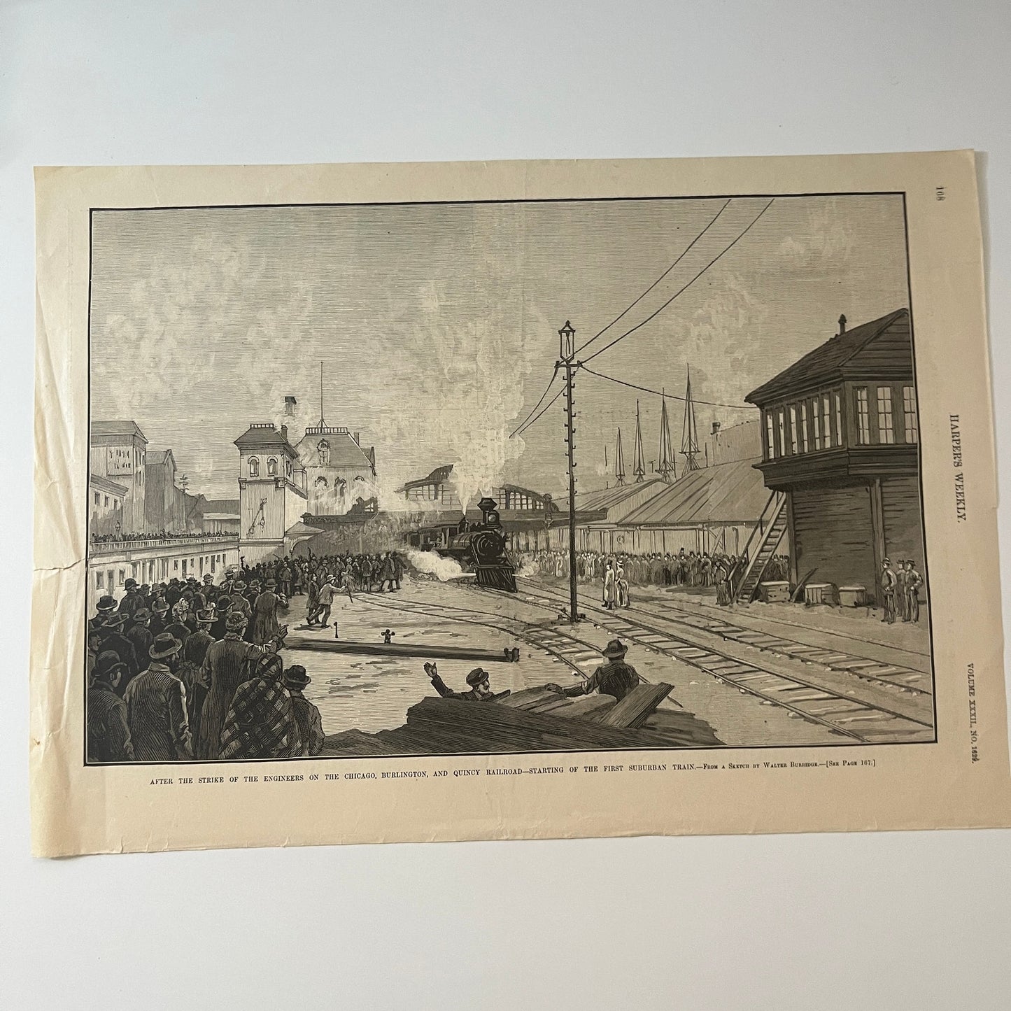 Harper's Weekly Chicago & Burlington Engineer Strike Engraving 1888 Mar 10 V1-7
