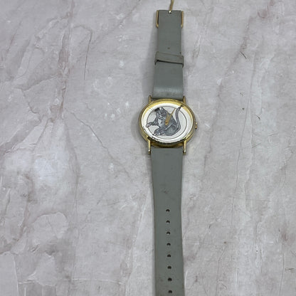 Vtg Cat Watch Rotating Mouse Meow Brand Gold-Tone Face Gray Band UNTESTED SF4