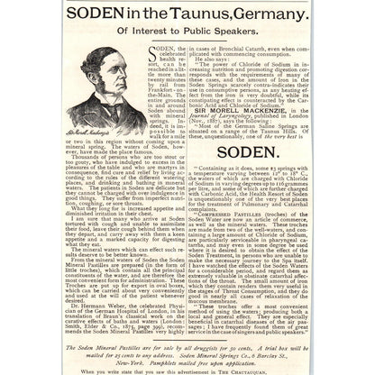 Soden Mineral Pastilles Sir Morell Mackenzie c1890 Victorian Ad AE8