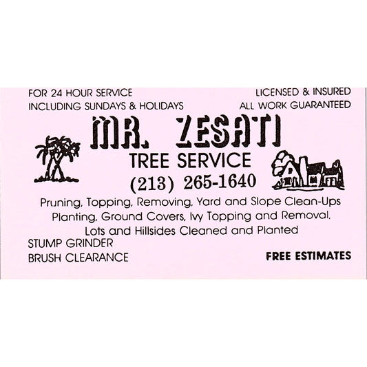 Mr. Zesati Construction & Tree Service Long Beach Vintage Business Card SC9-B1