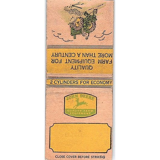 John Deere 2 Cylinders for Economy Tractors Vintage Matchbook Cover SE5-Y2