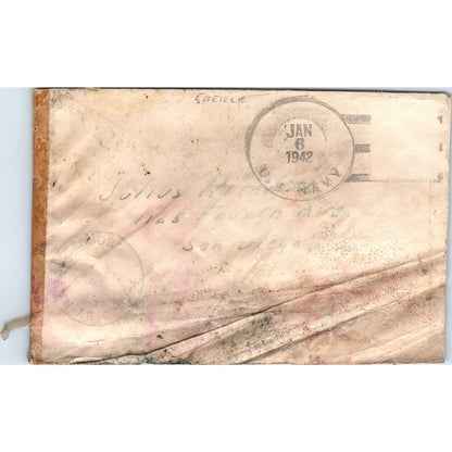 1942 WWII USS Eberle James G. Beer Naval Censor Postal Cover AB6-TZ