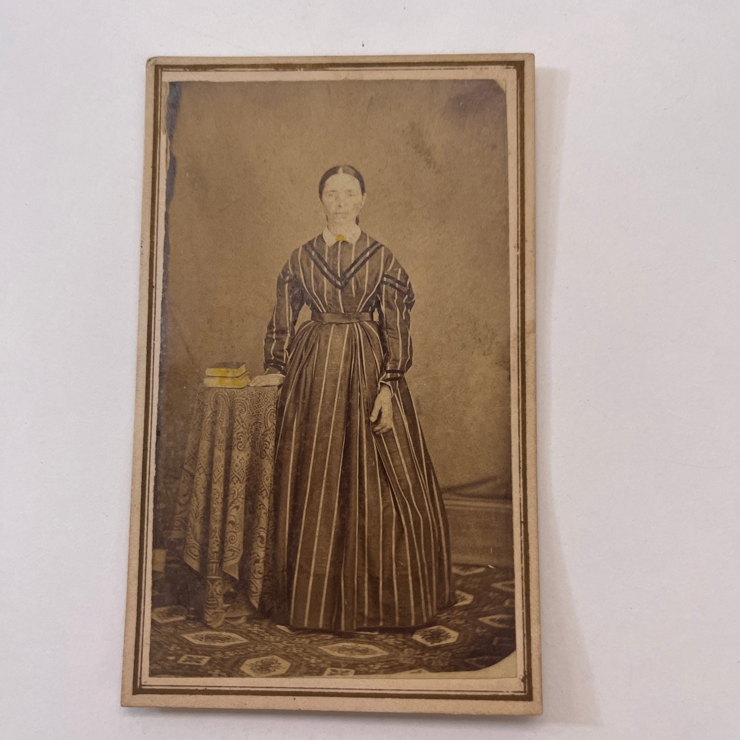 Lady in Striped Dress - Geo. A Harnish Bluffton IN Victorian CDV Card L2-1