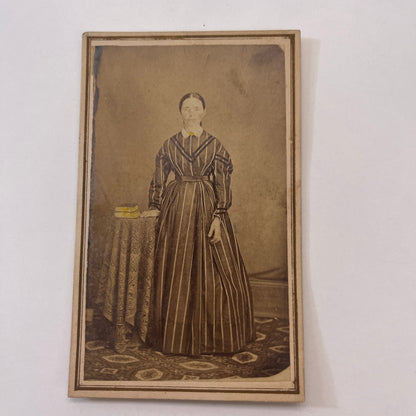 Lady in Striped Dress - Geo. A Harnish Bluffton IN Victorian CDV Card L2-1