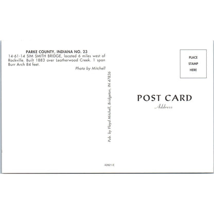 Sim Smith Bridge Parke County 23 IN Vintage Covered Bridge Postcard PC14