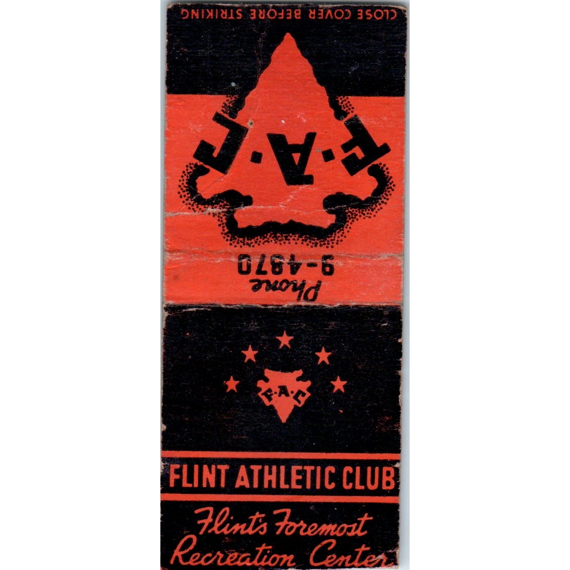 FAC Flint Athletic Club Vintage Matchbook Cover SF4-Y8