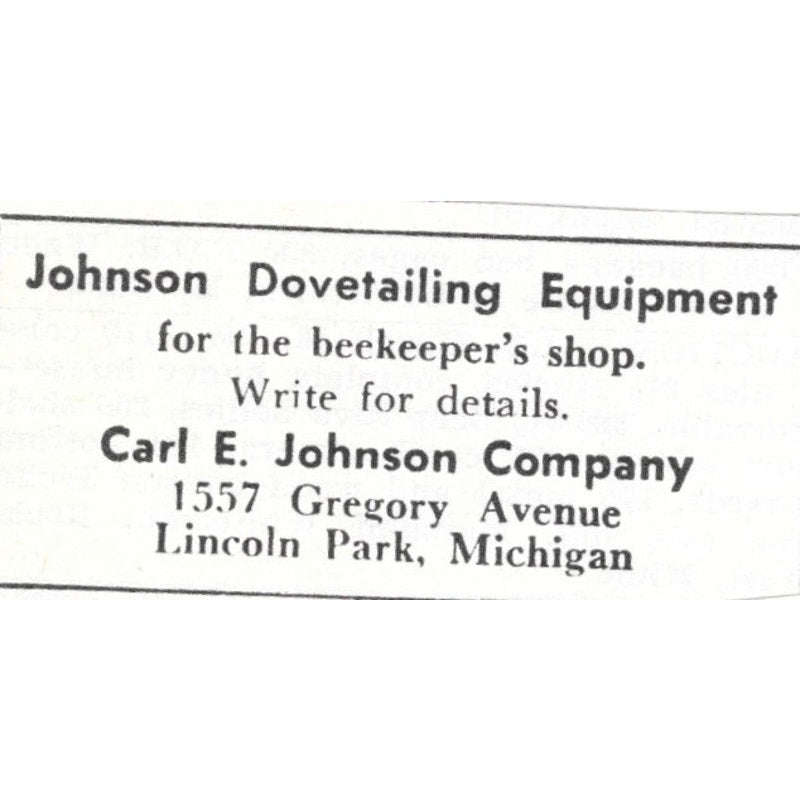 Carl E. Johnson Dovetailing Equipment Lincoln Park MI 1961 Magazine Ad AB6-S13