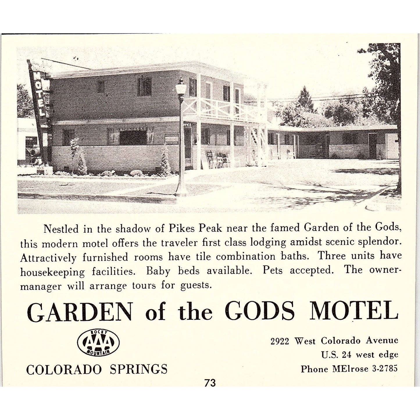Garden of the Gods Motel, Yucca Lane Lodge Colorado Springs 1958 Ad AG1-H1