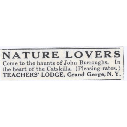1931 John Burroughs Nature Lovers Teachers Lodge Grand Gorge NY Ad AE5-SA2