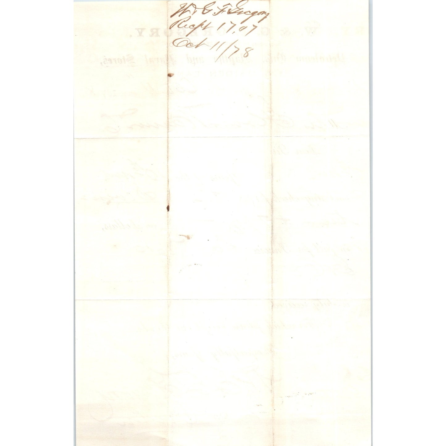 1878 W & G.F. Gregory Petroleum Maiden Lane NY Receipt Letterhead D24