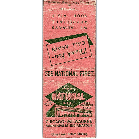 National Food Department Stores Chicago Milwaukee Vintage Matchbook Cover SC7-Y5