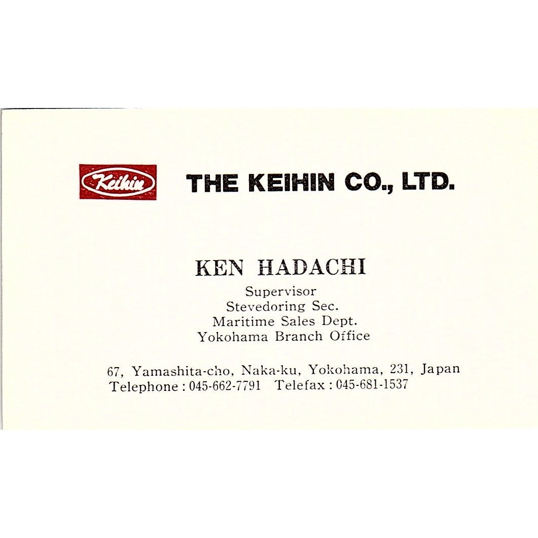 Ken Hadachi The Keihin Co Yokohama Japan Vintage Business Card SC9-B6