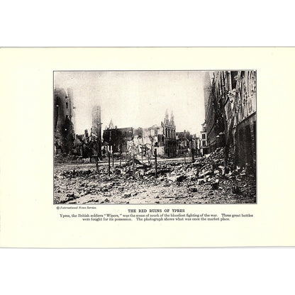 The Red Ruins of Ypres, King Albert I, Queen Elizabeth 1919 WWI Print AG1-2
