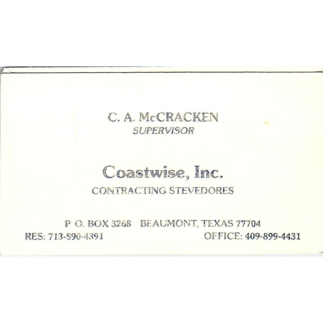 C.A. McCracken Coastwise Inc Beaumont TX Vintage Business Card SC9-B5