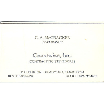 C.A. McCracken Coastwise Inc Beaumont TX Vintage Business Card SC9-B5