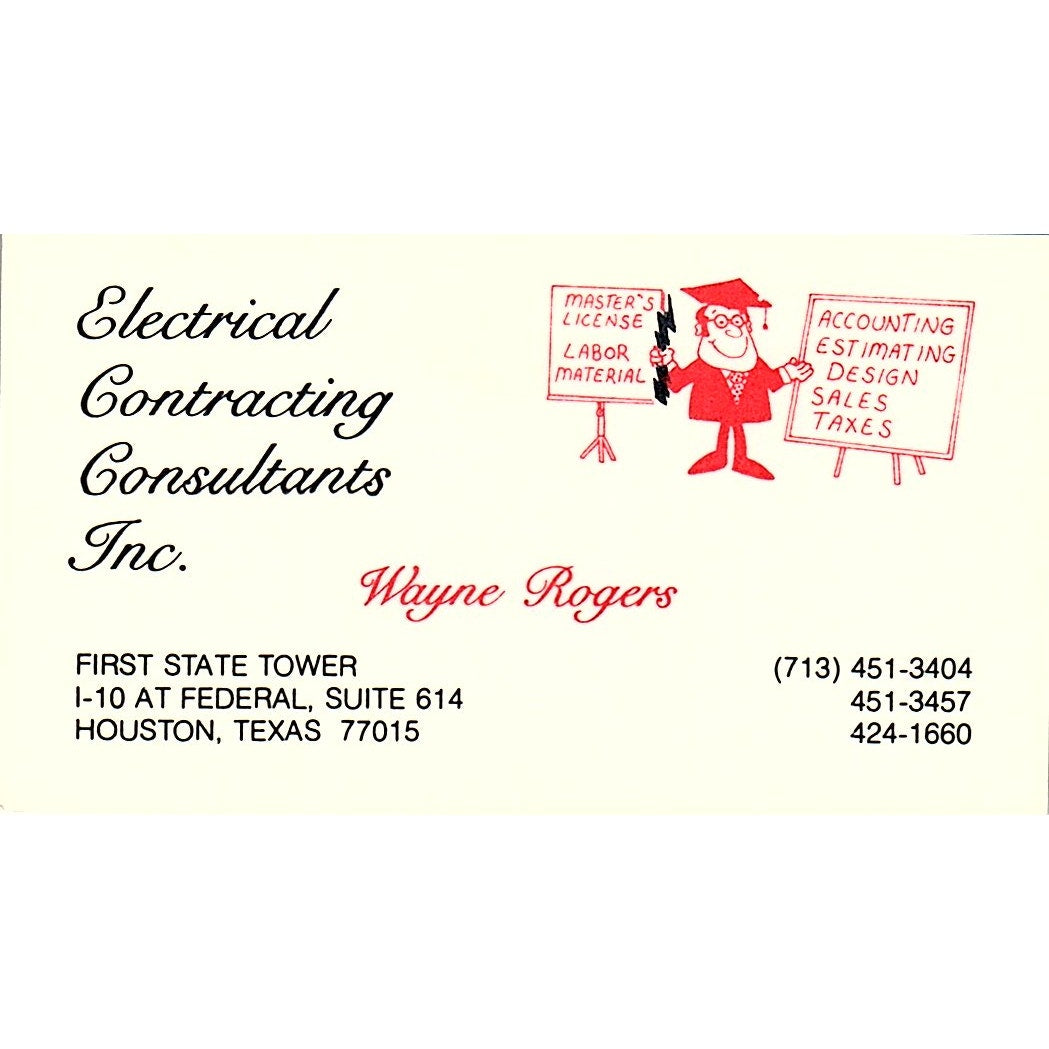 Electrical Contracting Consultants Wayne Rogers Houston TX Business Card SF3-B5