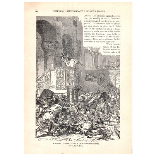 A Bishop Anathematizing a Crowd of Insurgents 1911 Engraving Print AF5-12