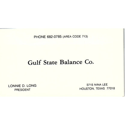 Lonnie D Long Gulf State Balance Co Houston TX Vintage Business Card SE3-B13