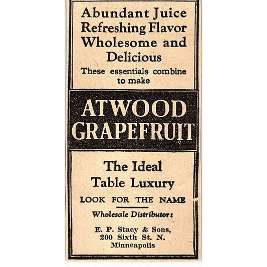 Atwood Grapefruit E.P. Stacy & Sons Minneapolis 1935 Newspaper Ad AG6-M3