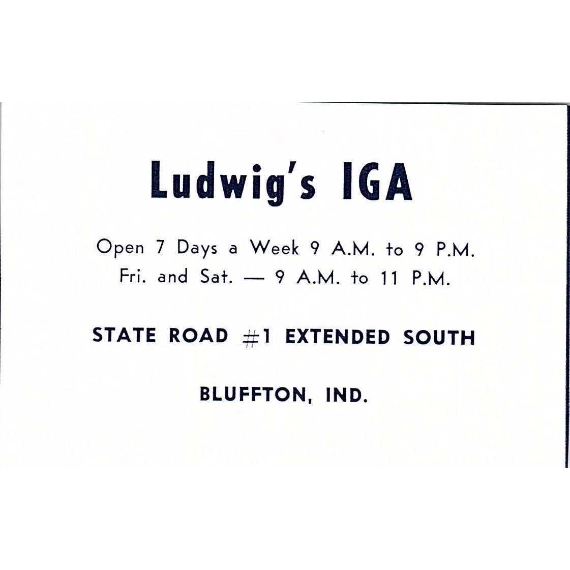 Ludwig's IGA State Road #1 Bluffton Indiana 1964 Ad AG1-M6