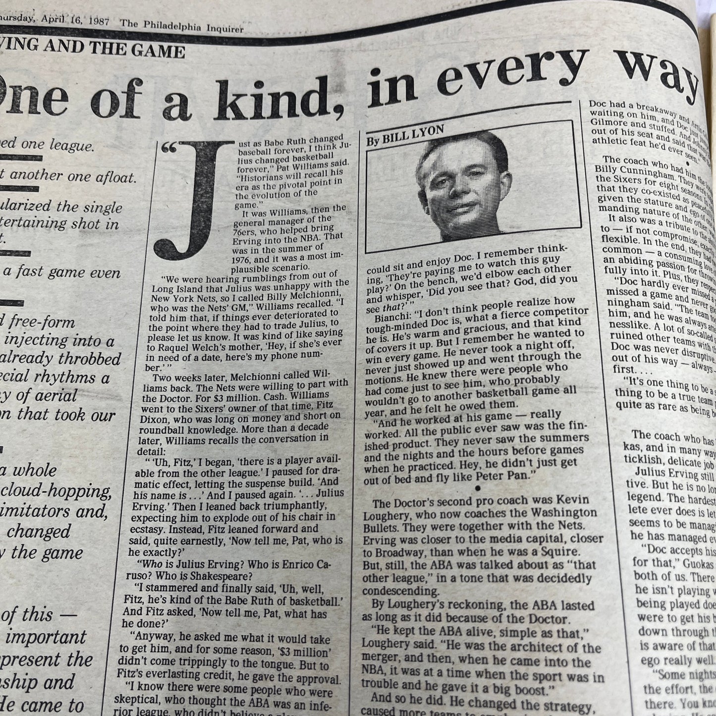 Philadelphia Inquirer April 16 1987 Julius Erving Retirement Tribute Issue TK3