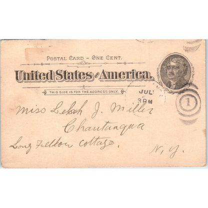 c1900 Postal Mailing Carr Leah J. Miller Longfellow Cottage Chautauqua NY PD1