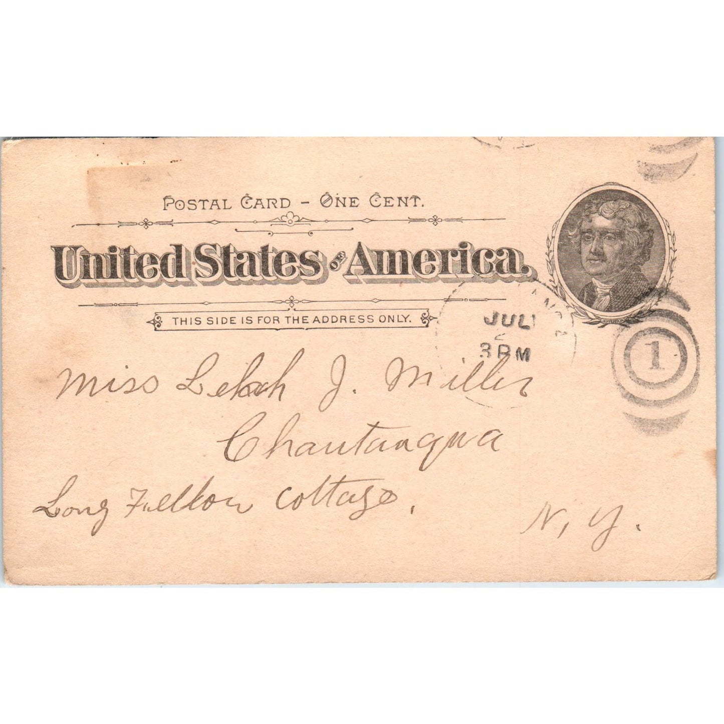 c1900 Postal Mailing Carr Lelah J. Miller Longfellow Cottage Chautauqua NY PD1