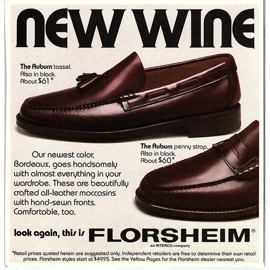 Florsheim Bordeaux Wine Colored Men's Dress Shoes 1984 Ad AF8-H2