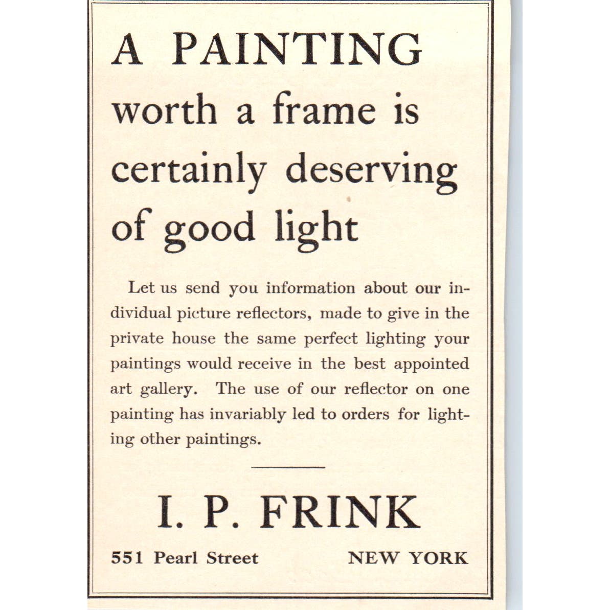 Painting Frames I.P. Frink New York c1905 Victorian Ad AE9-MA5