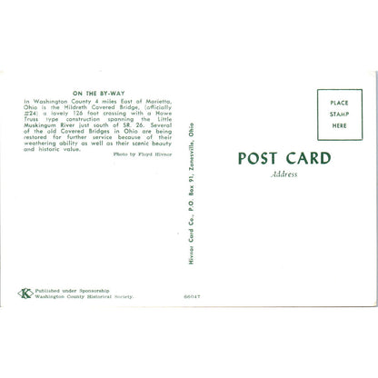 Cow Run Bridge #23 Little Muskingum River Ohio Covered Bridge Postcard PC3